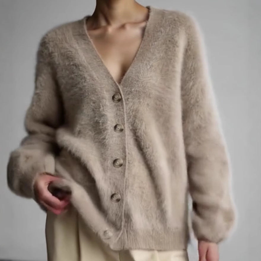 Cardigan en peluche pour dames avec boutons élégants et coupe ample Chic und Stil