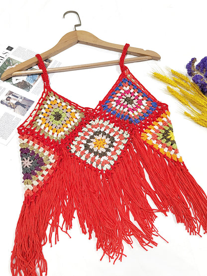 Top crop à franges au crochet pour femmes Chic und Stil