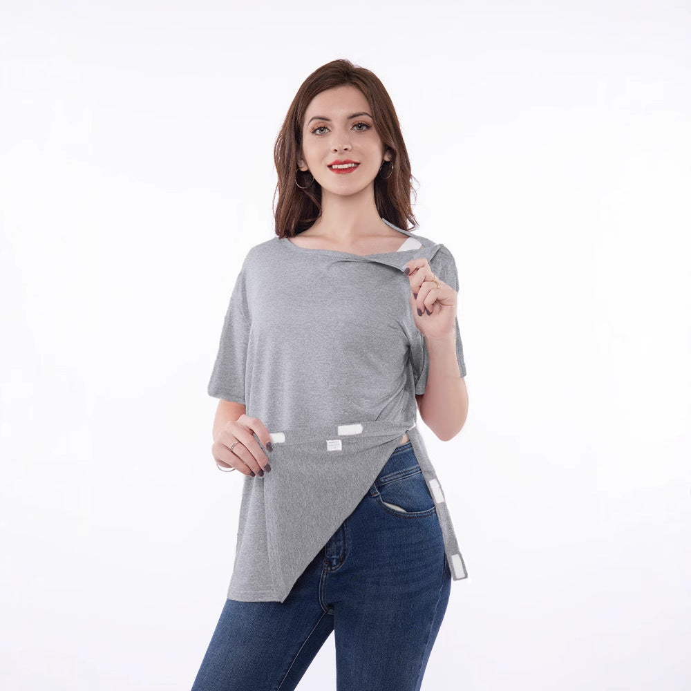 T-shirt à manches courtes tendance pour femmes avec coupe innovante et détails ludiques Chic und Stil