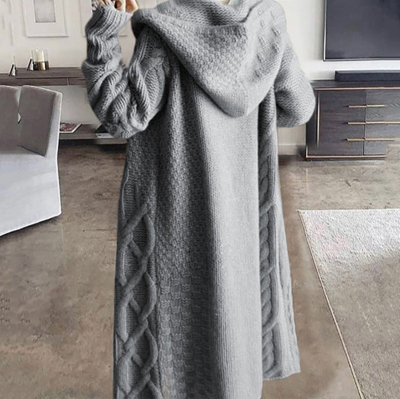 Women's knitted coat with hood and twisted pattern Chic and Style