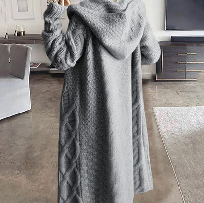 Women's knitted coat with hood and twisted pattern Chic and Style
