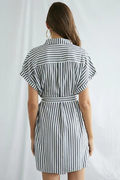 Women's Casual Striped Shirt Dress with Waist Belt Chic und Stil