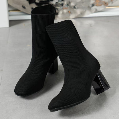 Bottines en tricot pour femmes avec talon bloc transparent et tige élastique Chic und Stil