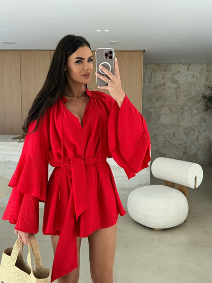 Dames Robe Mini À Manches Cloche Chic und Stil