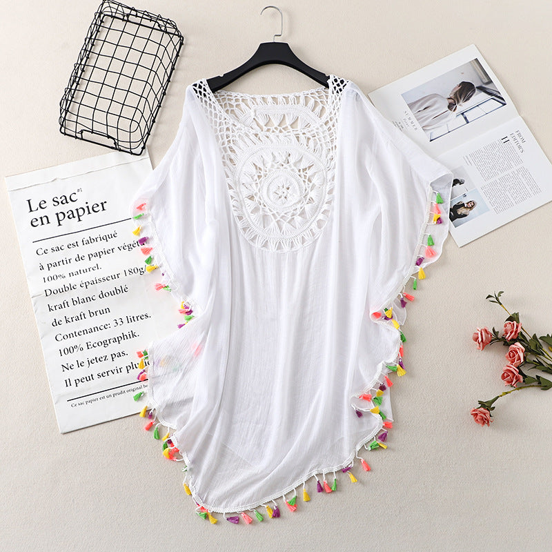 Blanc avec des bords colorés / Taille : Taille unique