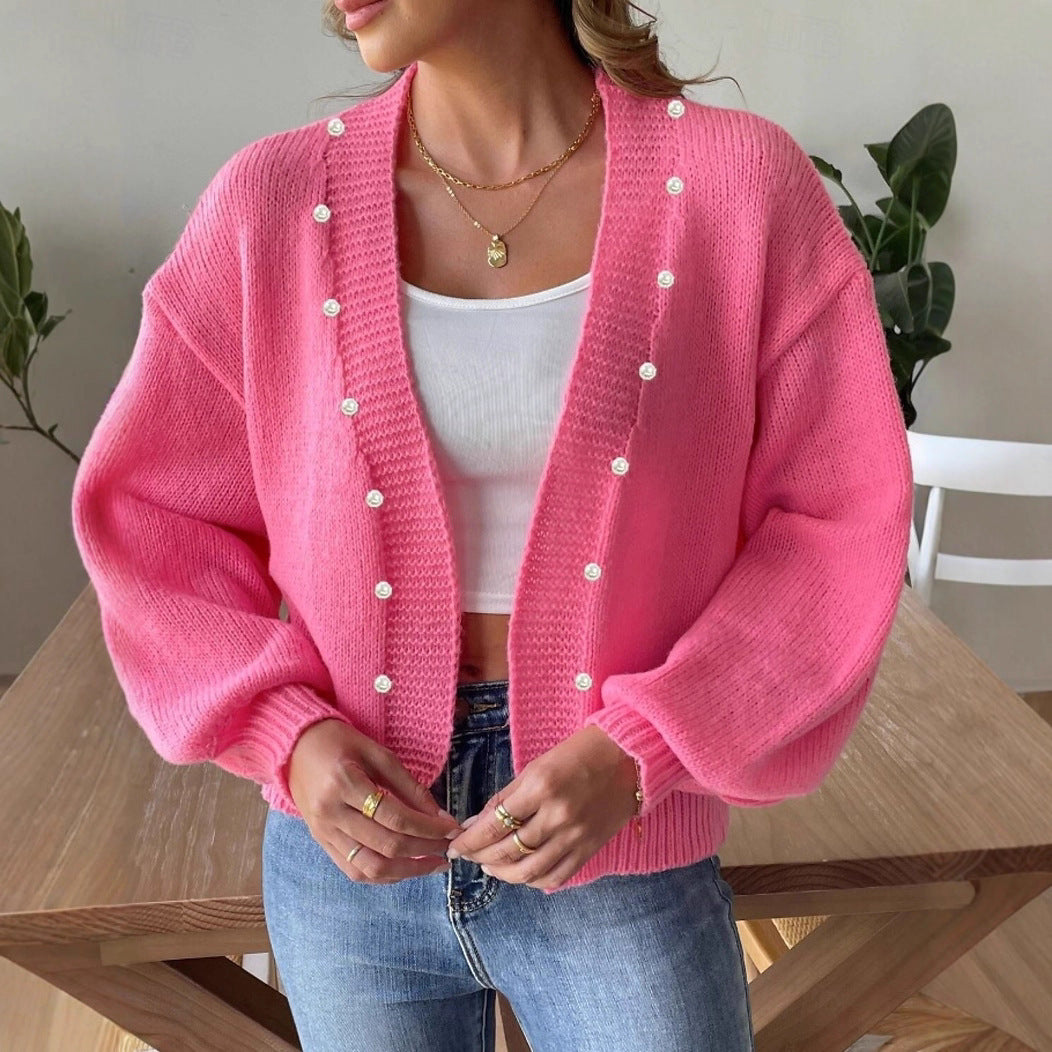 Dames cardigan confortable avec détail de bouton perlé Chic und Stil