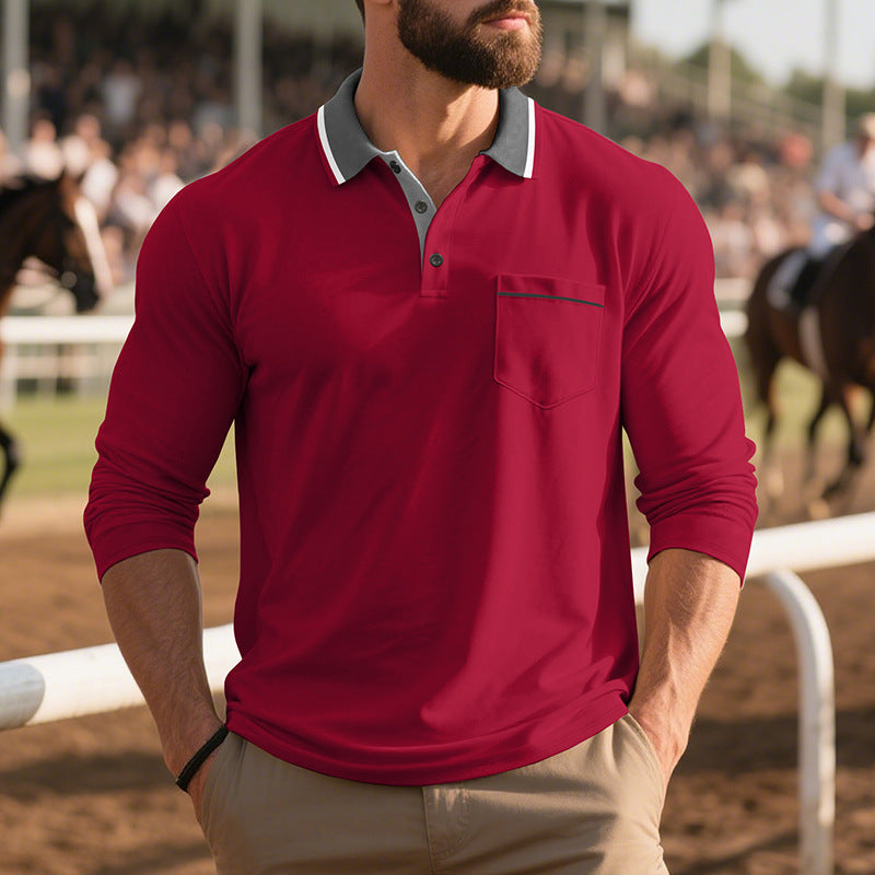Chemise polo à manches longues pour hommes, mode, avec surface texturée et poche poitrine pratique Chic und Stil