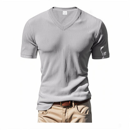 T-shirt en tricot à manches courtes pour hommes avec décolleté en V Chic und Stil