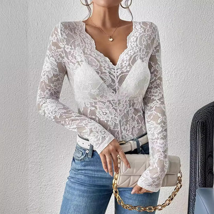 Body en dentelle pour femmes avec décolleté en V et manches longues Chic und Stil