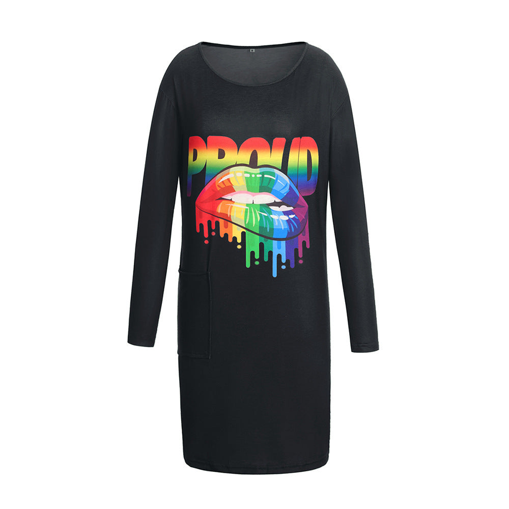 Robe à manches longues pour femmes avec un design graphique tendance et des poches pratiques Chic und Stil