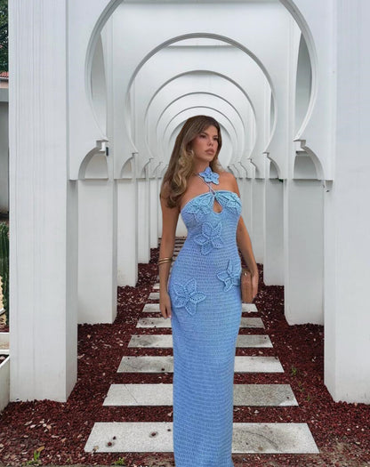 Dames Élégante Robe Maxi avec Design de Crochet Floral Chic und Stil