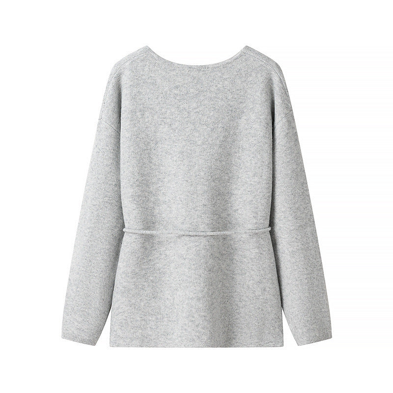 Dames Gilet en maille douillette avec décolleté en V profond et cordon de taille Chic und Stil