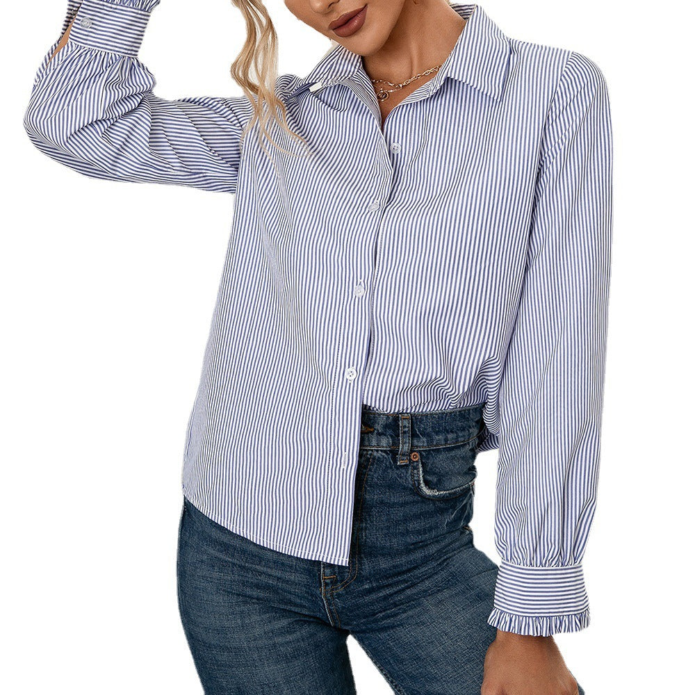 Chemisier femme à motif rayé et détail de bouton tendance Chic und Stil