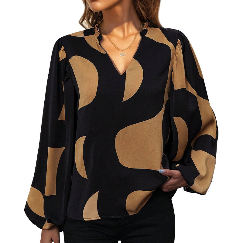Blouse féminine tendance avec imprimé géométrique et manches volumineuses Chic und Stil