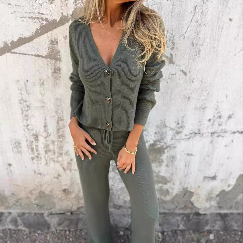 Dames Ensemble de loungewear en tricot luxueux avec détails de boutons Chic und Stil