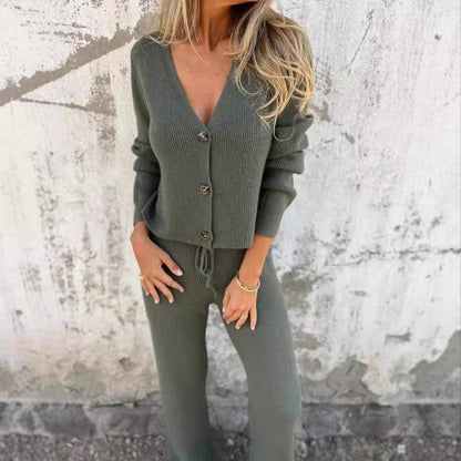 Dames Ensemble de loungewear en tricot luxueux avec détails de boutons Chic und Stil