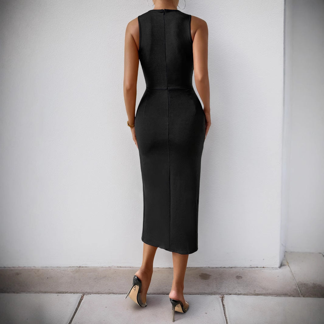 Femme Élégant Midi Robe avec Détail en Dentelle et Fente Latérale Chic und Stil