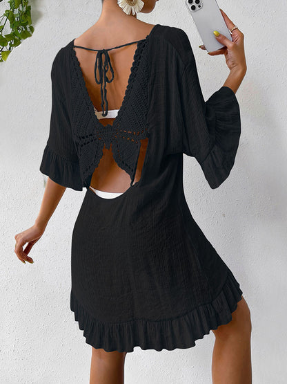 Robe de plage à dos en crochet pour femmes Chic und Stil