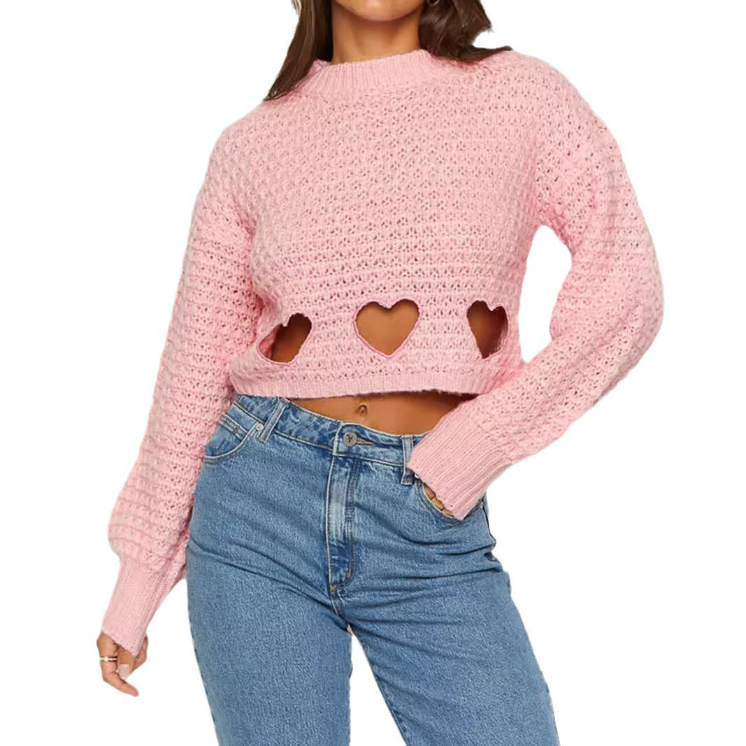 Pull en tricot grossier pour femmes avec décorations en forme de cœur et coupe décontractée Chic und Stil