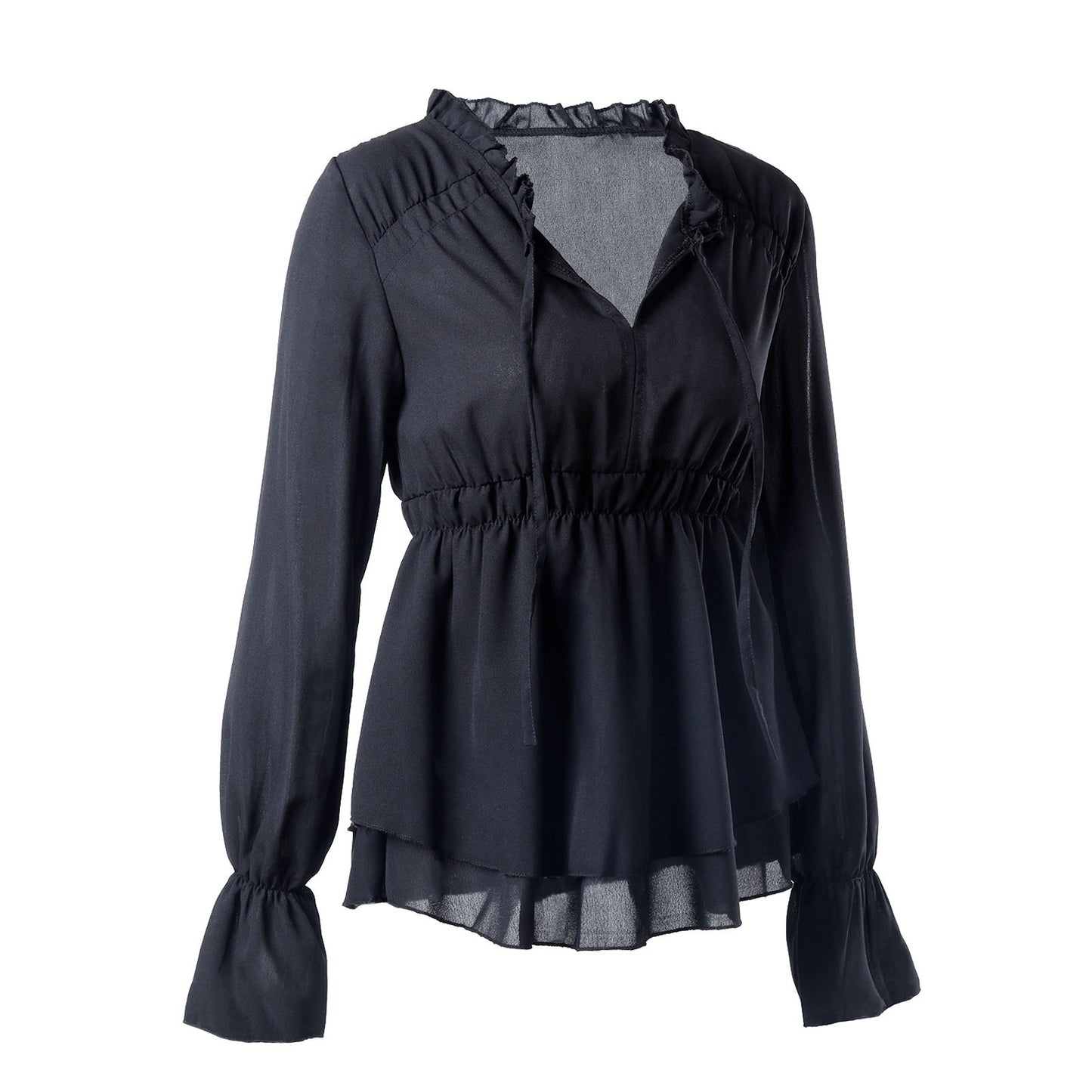 Blouse à volants pour femmes avec taille élastique et manches longues Chic und Stil