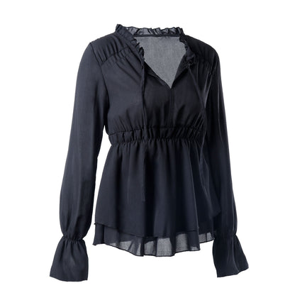 Blouse à volants pour femmes avec taille élastique et manches longues Chic und Stil