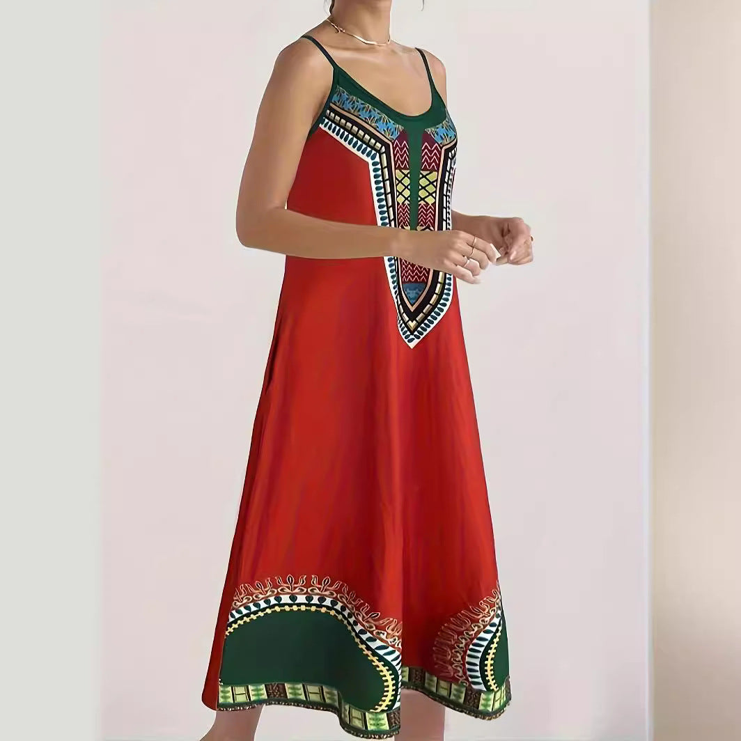 Robe maxi pour femmes avec imprimé ethnique moderne et poches latérales pratiques Chic und Stil