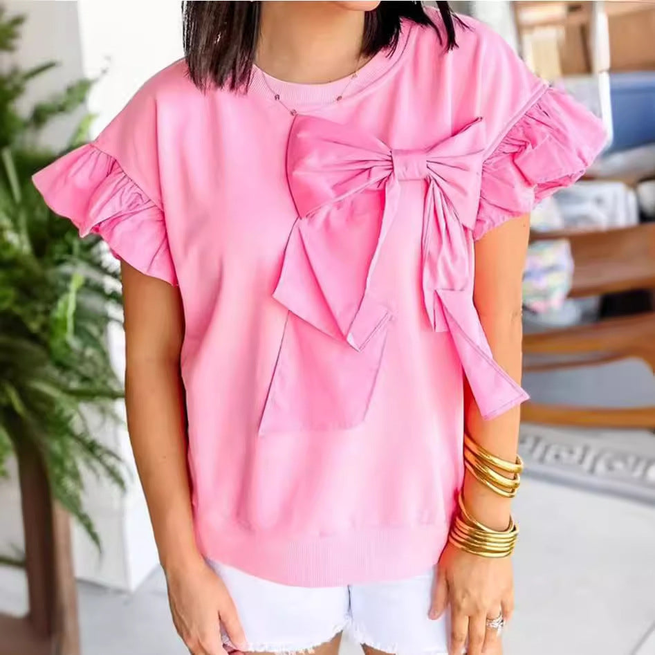 Femme Volants Nœuds Détail Pull Top Chic und Stil