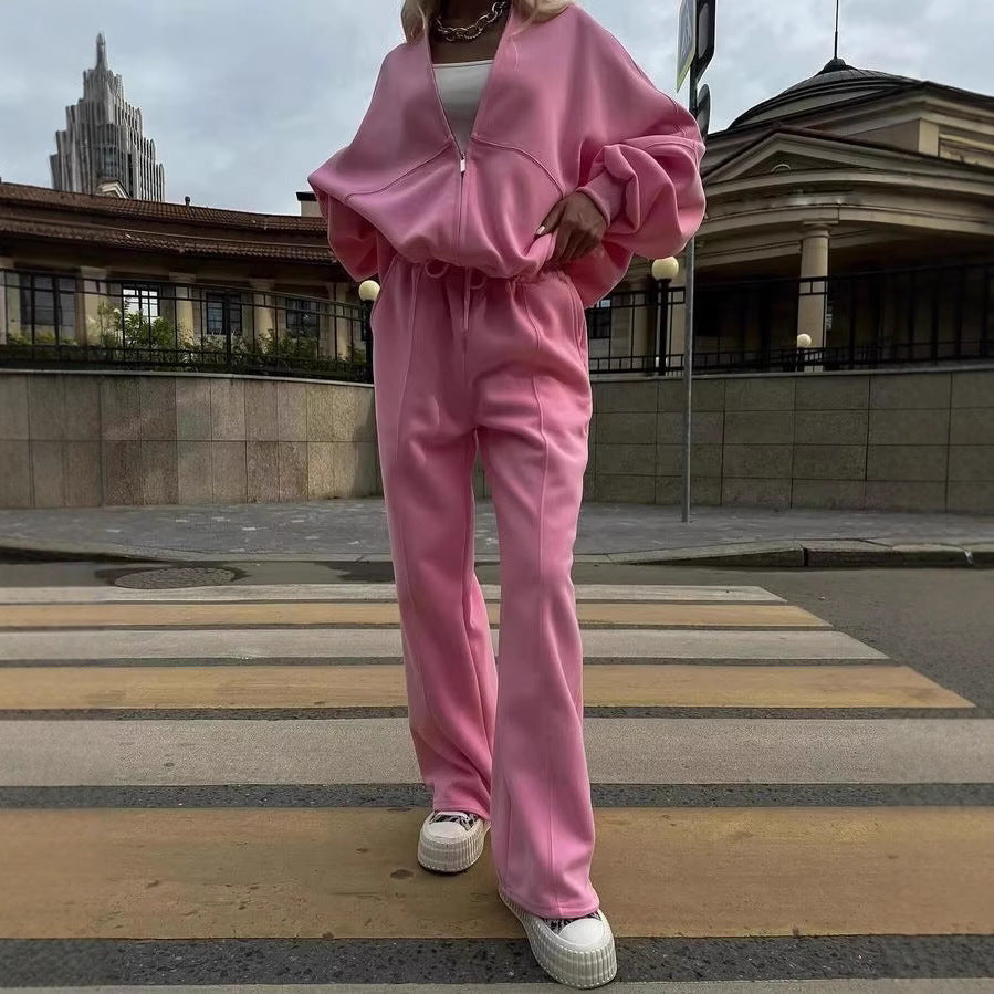 Chic and Style oversized cropped sweatshirt set for women and wide jogger pants