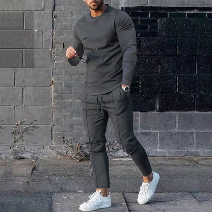 Men's Long Sleeve Sporty T-Shirt and Chino Jogging Pants Chic and Style