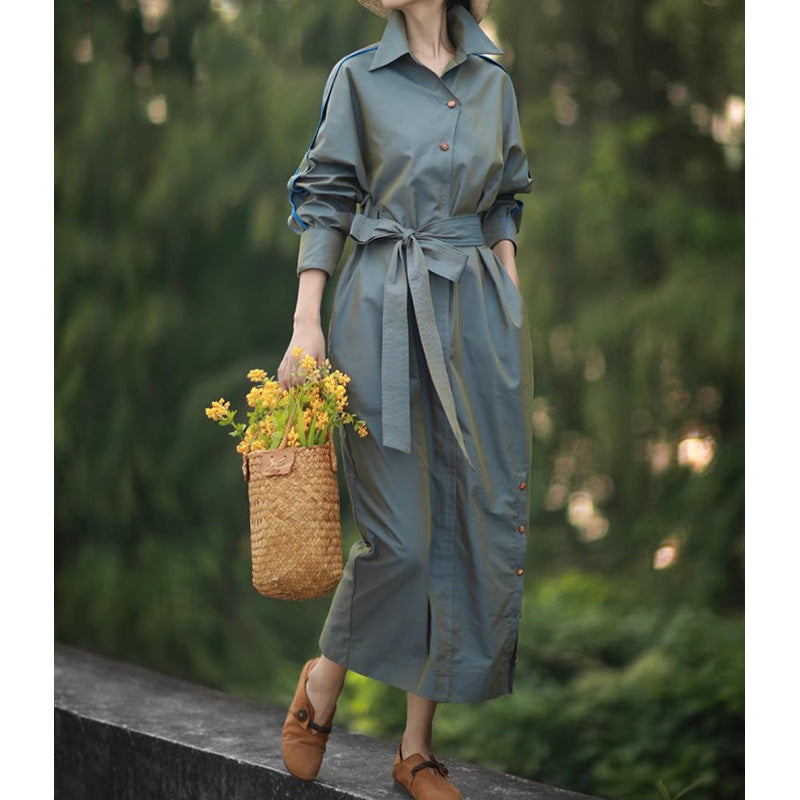 Robe chemise midi ceinturée élégante pour femmes Chic und Stil
