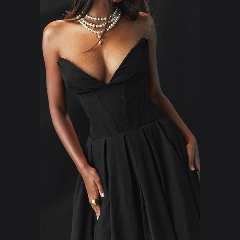Robe midi A-ligne sans manches pour femmes avec jupe plissée Chic und Stil