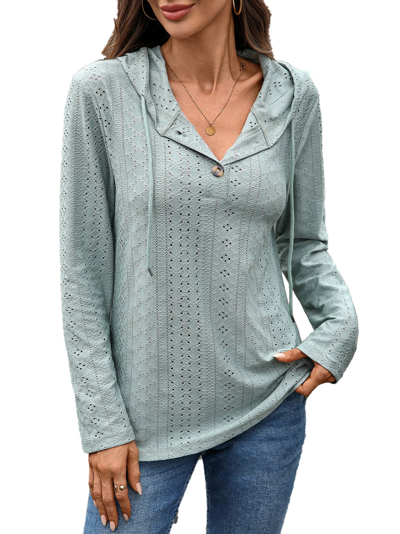 Chemisier pour femmes avec un motif de petits trous et capuche Chic und Stil