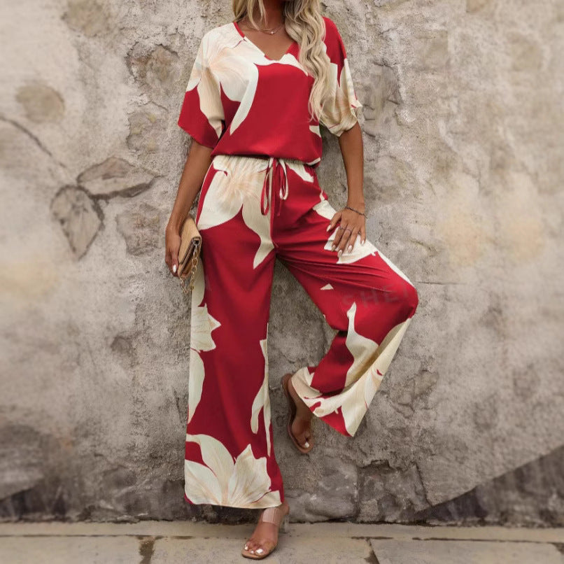 Dames Élégant Jumpsuit avec des motifs floraux et une jambe large Chic und Stil