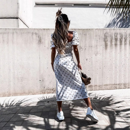 Robe maxi décontractée pour femmes avec haut élastique et motif floral Chic und Stil