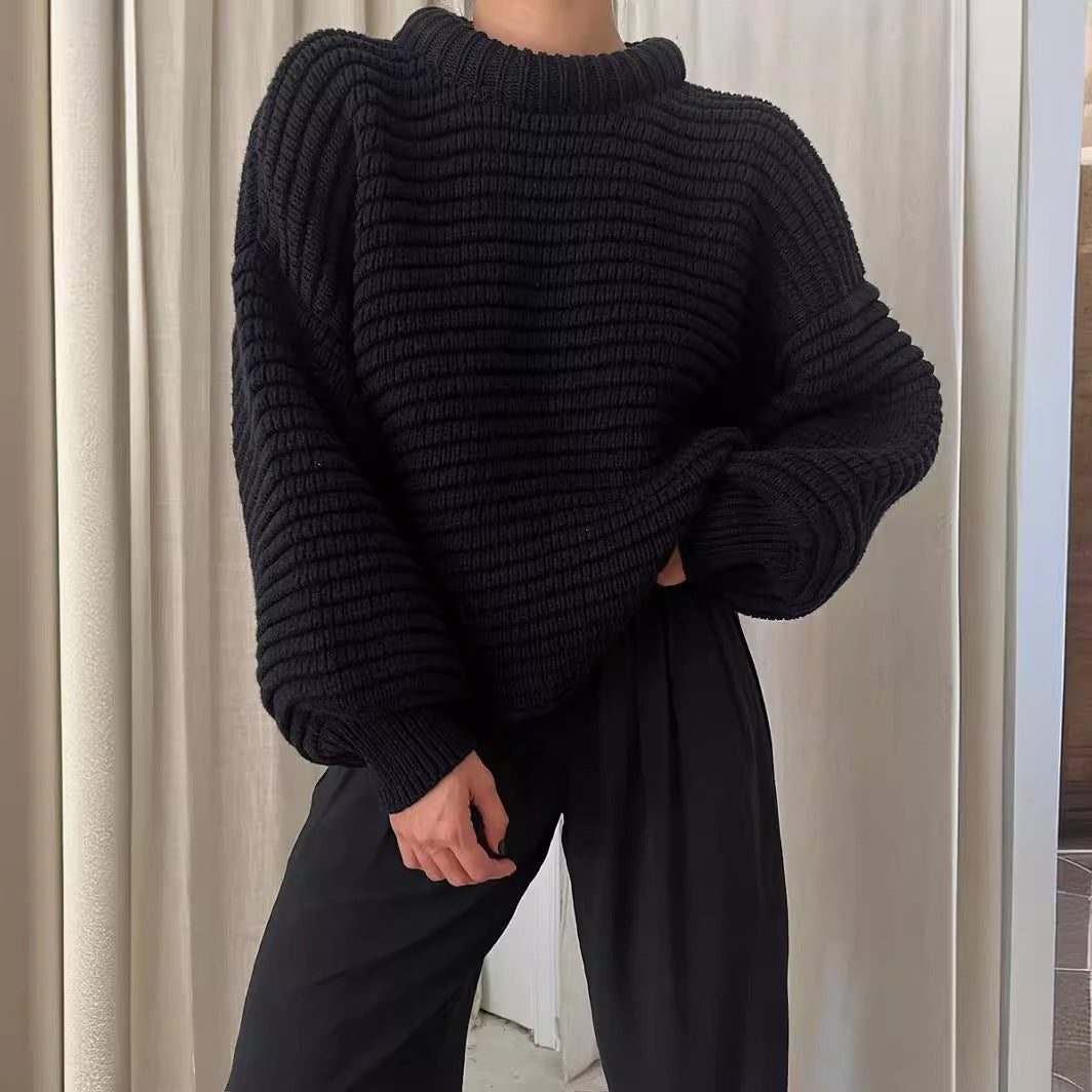 Dames pull over taille ample tricoté avec col montant douillet et coupe large Chic und Stil