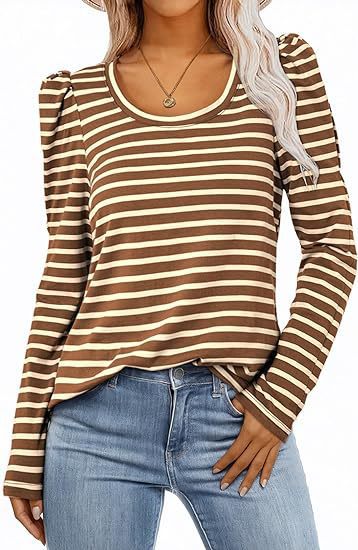 T-shirt rayé à manches longues pour femmes avec manches bouffantes Chic und Stil