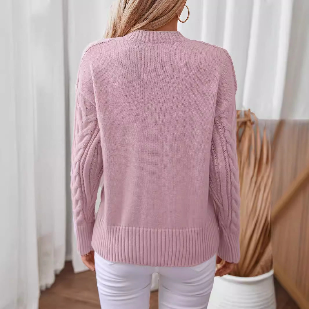 Pull en tricot féminin à décolleté en V profond et motif en torsades Chic und Stil