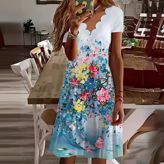 Robe midi florale à volants pour femmes Chic und Stil