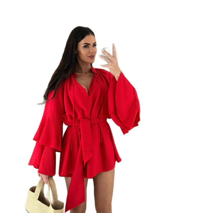Dames Robe Mini À Manches Cloche Chic und Stil