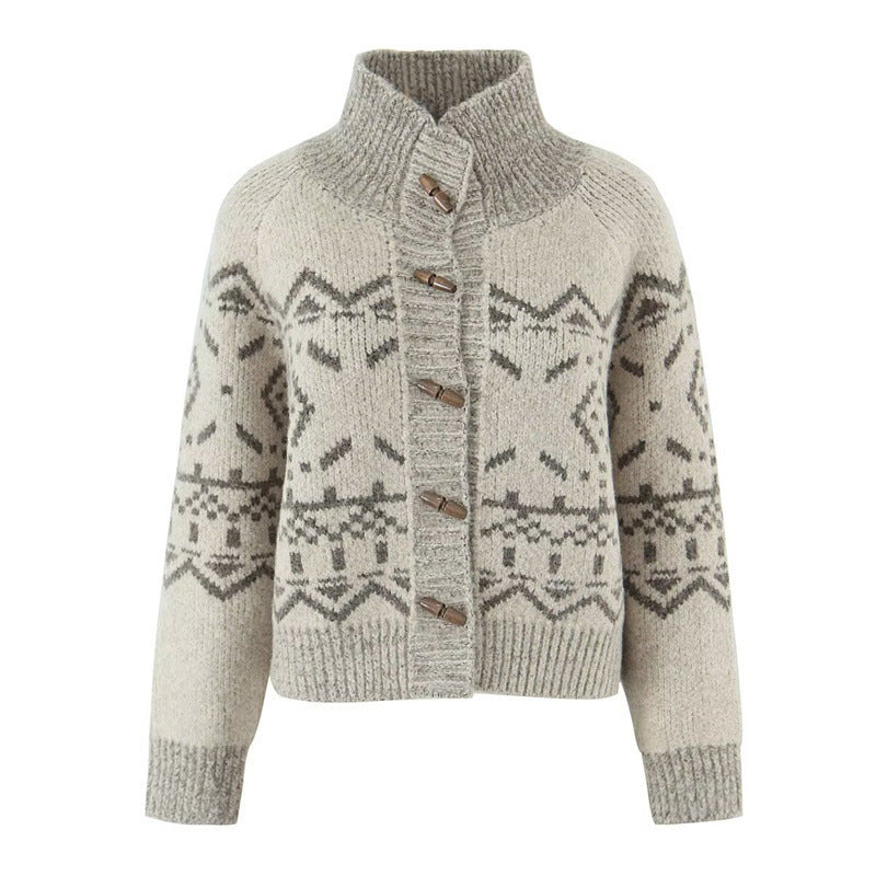 Dames pull-over en tricot douillet avec col monté et boutons décoratifs Chic und Stil