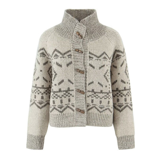 Dames pull-over en tricot douillet avec col monté et boutons décoratifs Chic und Stil