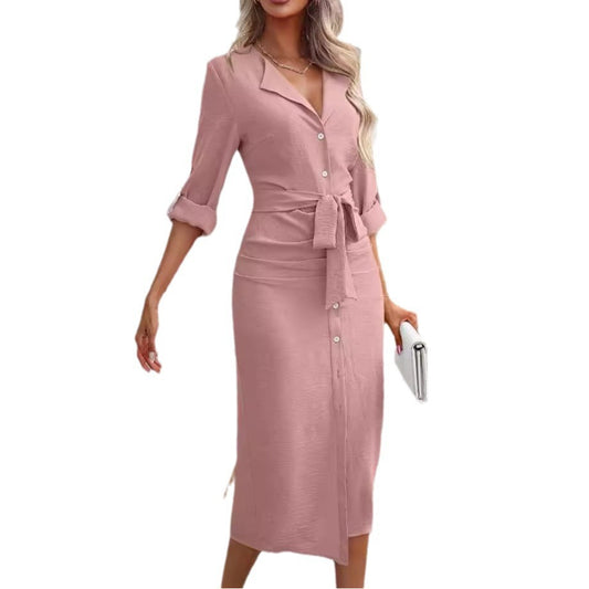 Robe chemise midi pour femmes avec ceinture à la taille Chic und Stil