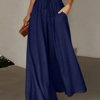 Pantalons Palazzo larges pour femmes avec taille élastique et poches latérales pratiques Chic & Stil