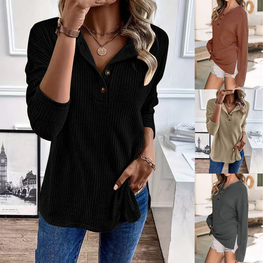 Pull ribbed de loisirs pour femmes avec patte de boutonnage et manches 3/4 Chic und Stil