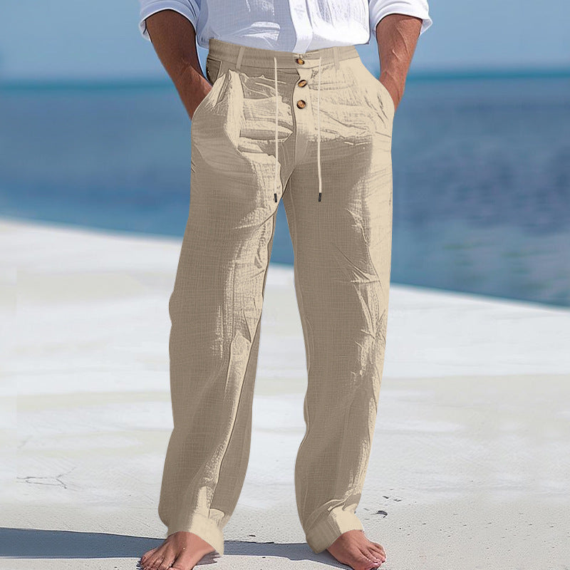 Comfortable beach pants for men with elastic waistband and button closure Chic und Stil