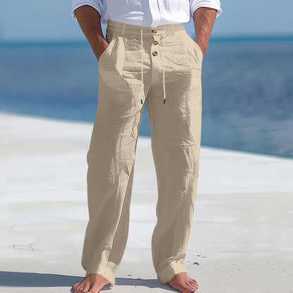 Comfortable beach pants for men with elastic waistband and button closure Chic und Stil