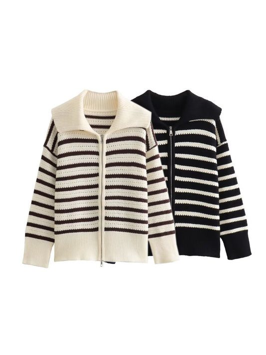 Dames cardigan rayé avec fermeture éclair moderne Chic und Stil