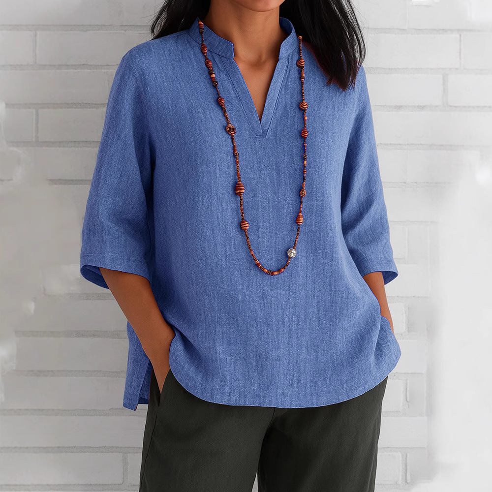 Blouse décontractée pour femmes avec décolleté en V et poches latérales Chic und Stil