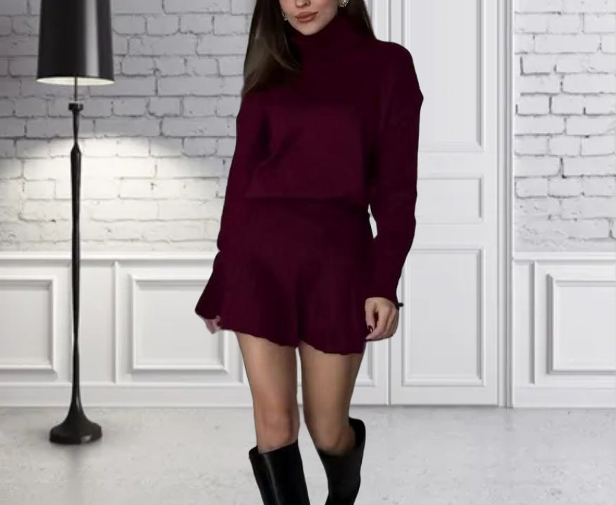 Dames pull en maille oversize avec une structure ribbed de haute qualité et une mini jupe assortie Chic und Stil
