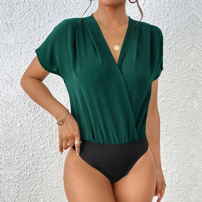 Blouse élégante à col en V pour femmes à manches courtes Chic und Stil